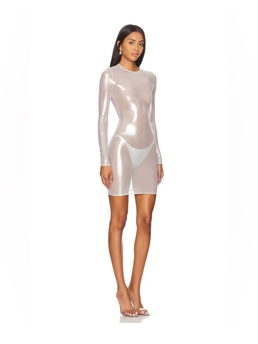 SUBSURFACE X REVOLVE Long Sleeve Liquid Mini Dress in Metallic Silver Small VGUC